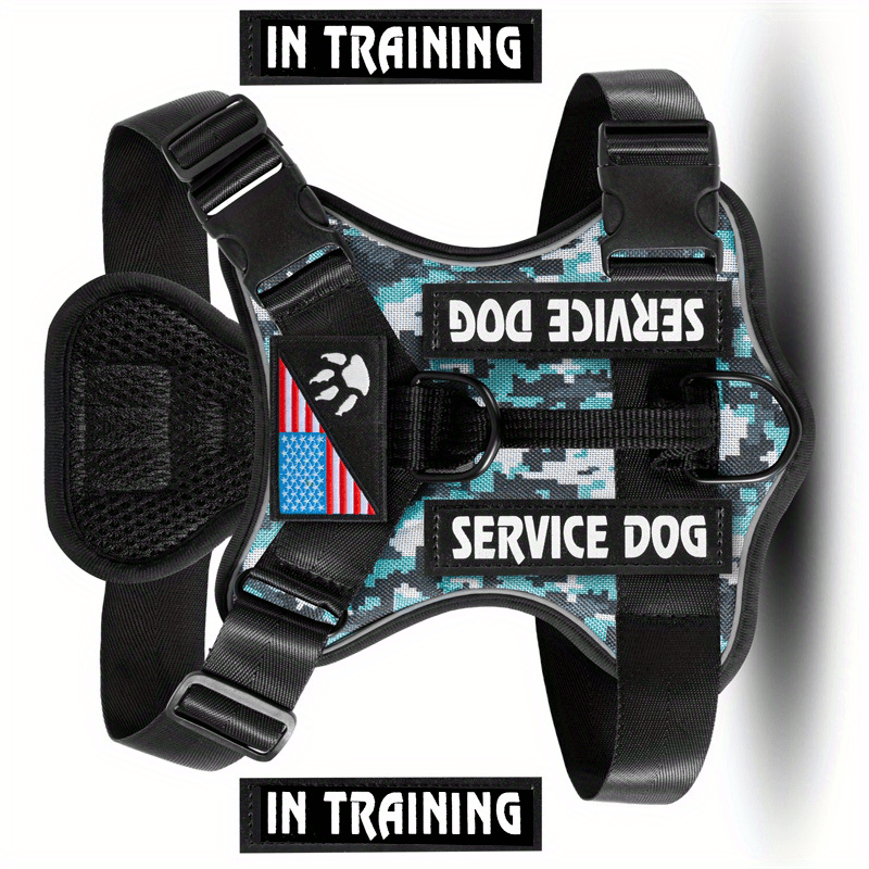 Reflective Dog Harness Set with 5 Interchangeable Patches - Adjustable Oxford Vest, Mesh Inner Layer, Front & Back Clip, Anti-Pull, XS to XL, 10 Color Options