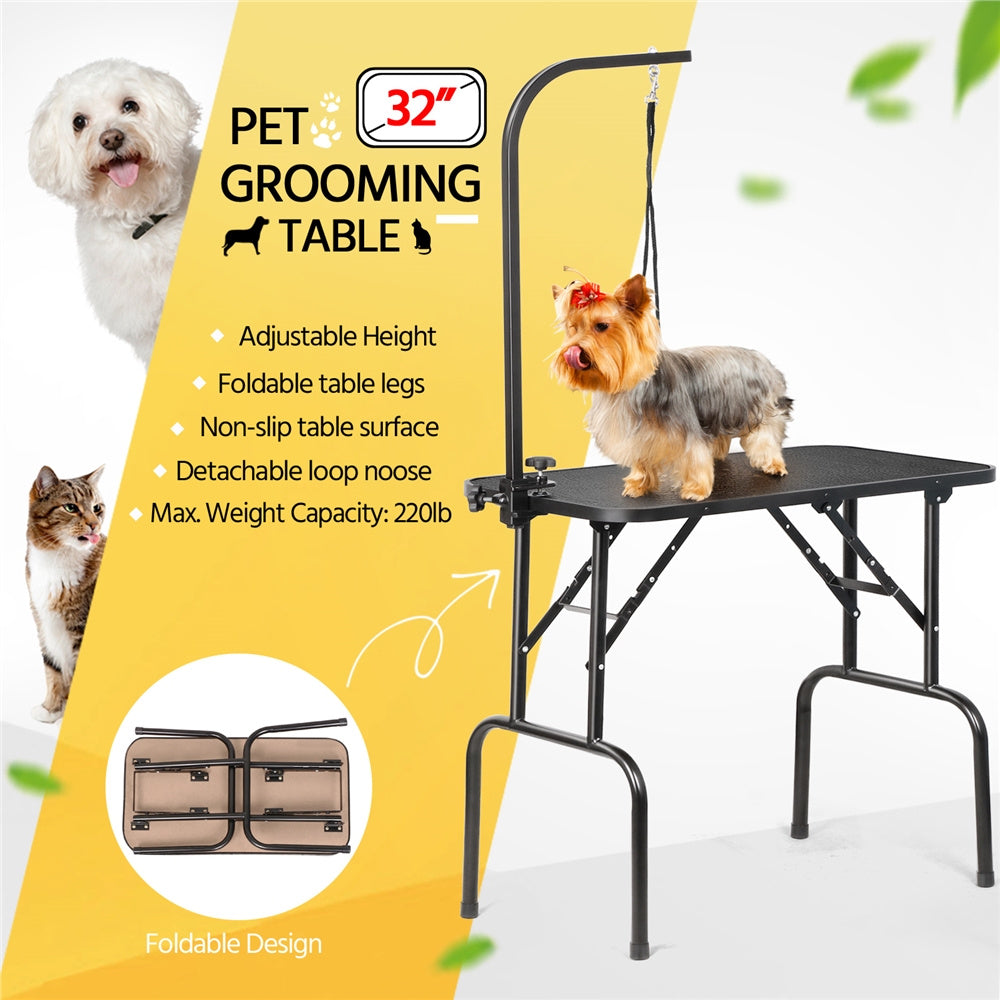 Foldable Pet Grooming Table with Height-Adjustable Arm – Non-Slip Waterproof Surface, Folding Legs for Easy Storage, Home & Professional Dog Cat Grooming Station