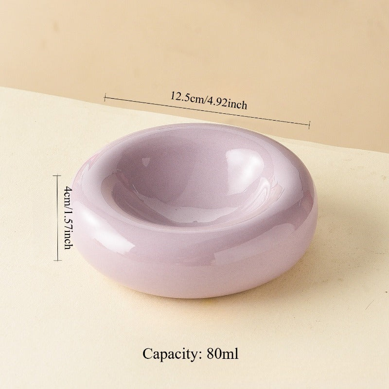 Donut Shaped Ceramic Cat Bowl Wide Opening – Anti-Tip Minimalist Pet Food & Water Dish with Stable Base, 4.92 Inch, 8 Colors
