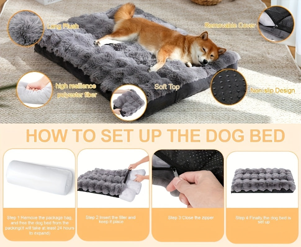 Orthopedic Dog Bed for Extra Large Dogs – Soft Plush Faux Fur Fluffy Mat with Removable Washable Cover & Anti-Slip Bottom