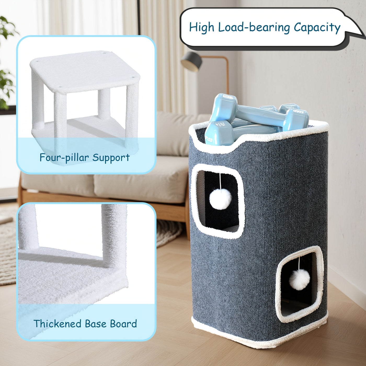 Multi-Level Foldable Cat Tree Tower for Indoor Cats – Cat Condo with Hanging Toy Balls, Cozy Top Bed & Scratch-Resistant Felt, 1/3/4 Tier