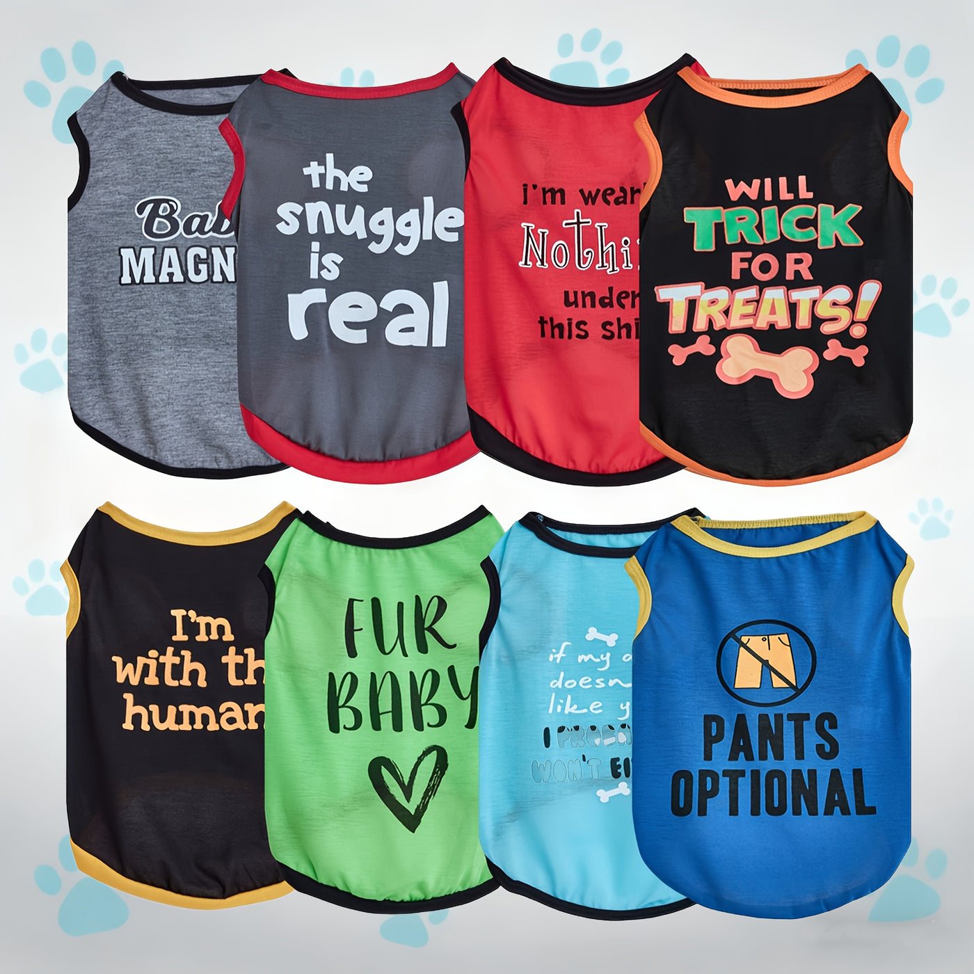 8-Pack Sleeveless Dog Shirts for Small Dogs Breathable Graphic Pet Vests – Lightweight All-Season Outdoor Playwear for Small Breeds Sizes XS to XL Mixed Colors