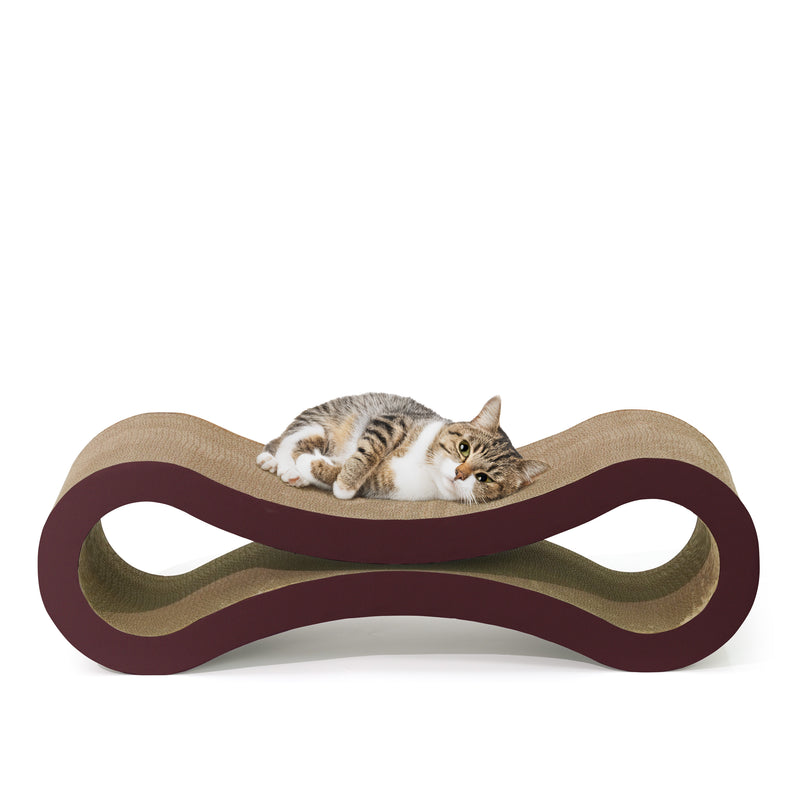 Large Cat Scratcher Lounger Reversible – Infinity Shape 5-Layer Cardboard Scratch Pad & Bed for Indoor Cats, 33.9 Inch, Brown or White