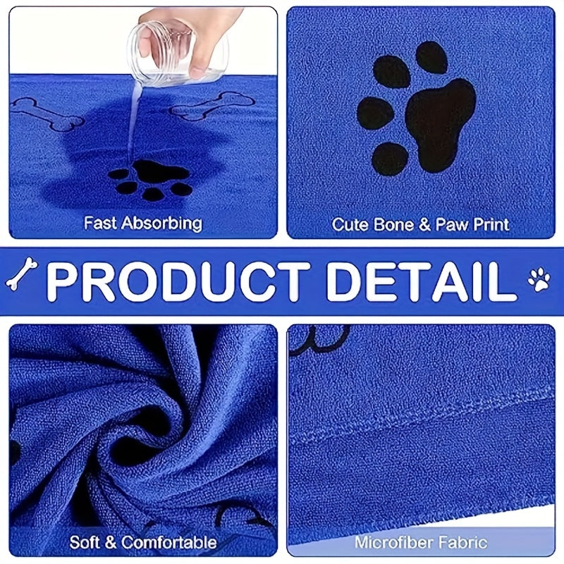 Large Quick-Dry Pet Bath Towel for Dogs & Cats - Super Absorbent Soft Microfiber, 40x24 Inches, Gray / Blue / 2-Pack