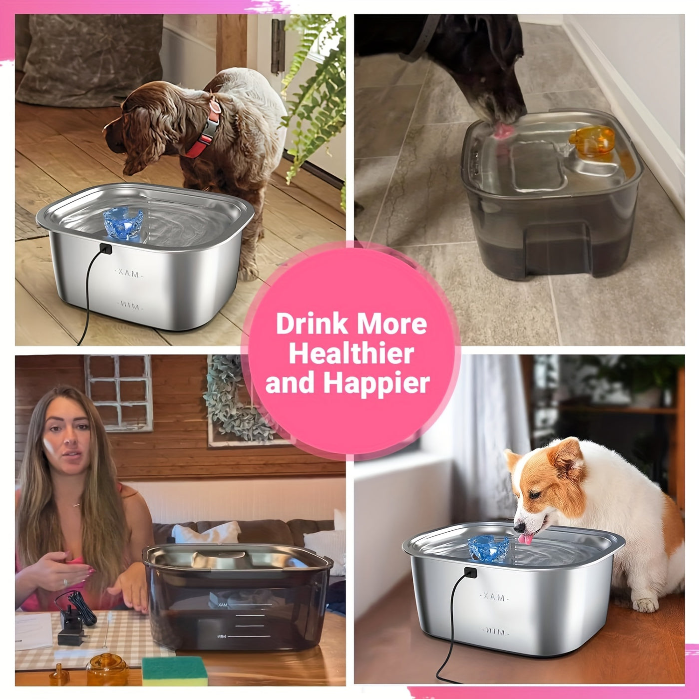 Pet Fountain Replacement Filters 4-Pack 7-Layer Filtration for Large Dog Drinking Fountain & 3-Gallon Stainless Steel Cat Fountain