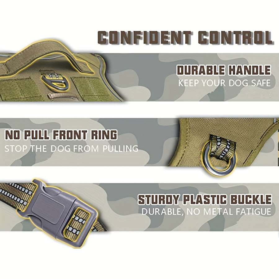 Reflective No-Pull Dog Harness Military Style S-XL - Polyester Vest with Control Handle for Training & Service Dogs, Adjustable Tactical Harness, Black Dark Khaki Dark Violet Grey