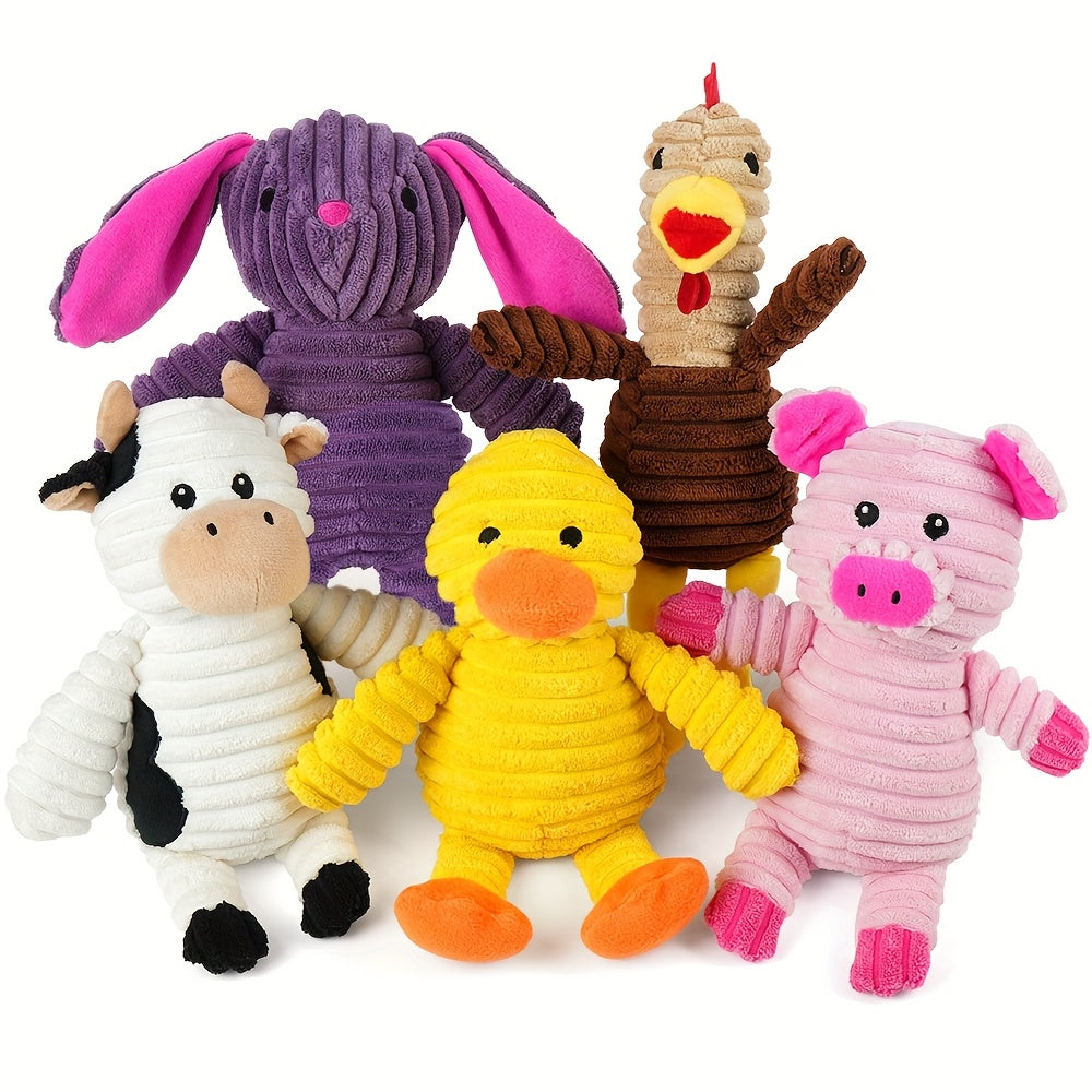 Plush Squeaky Dog Toys 5-Pack – Animal Characters with Embroidered Safety Eyes, Washable Stuffed Squeaker Toys for Small Medium Large Dogs