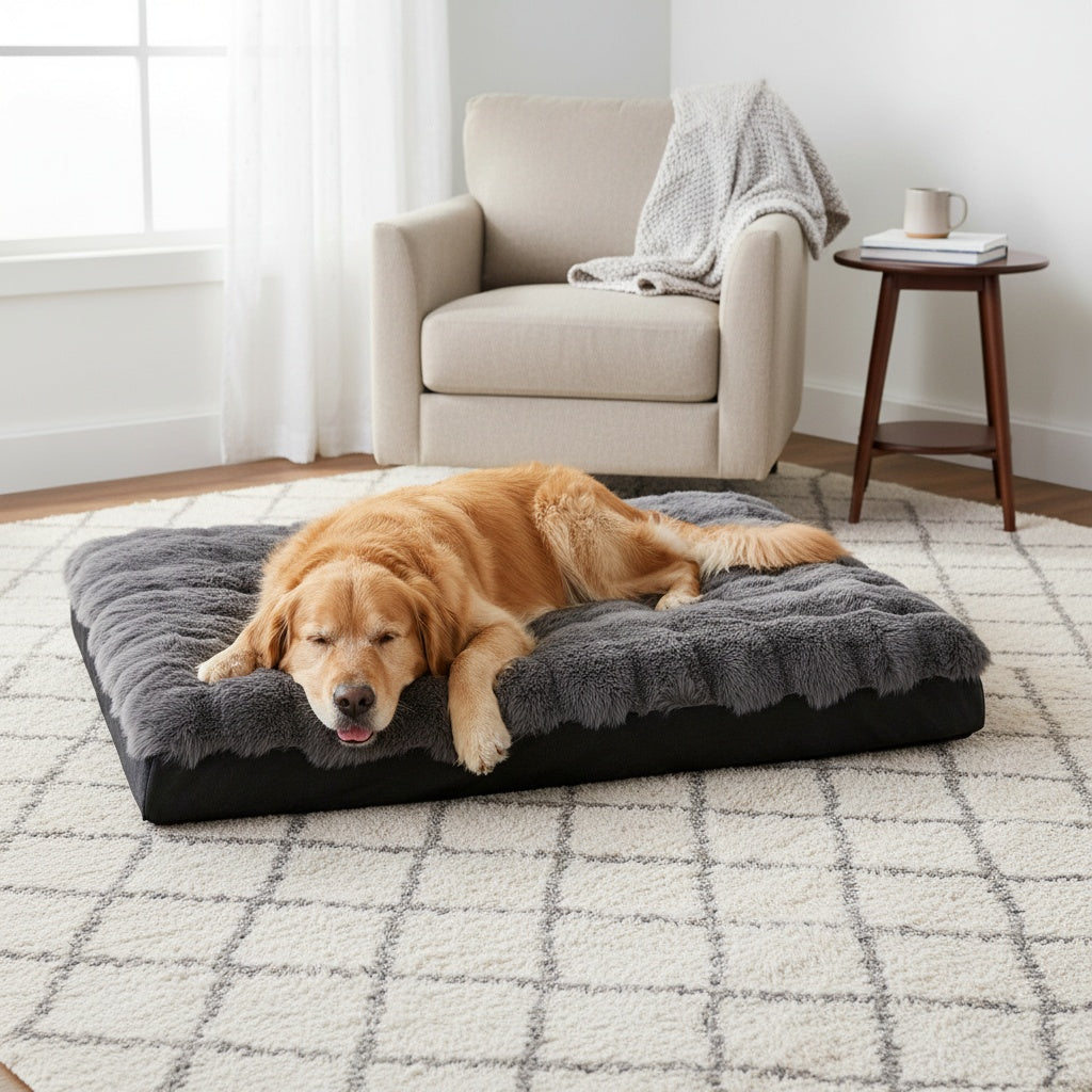 Orthopedic Dog Bed for Extra Large Dogs – Soft Plush Faux Fur Fluffy Mat with Removable Washable Cover & Anti-Slip Bottom