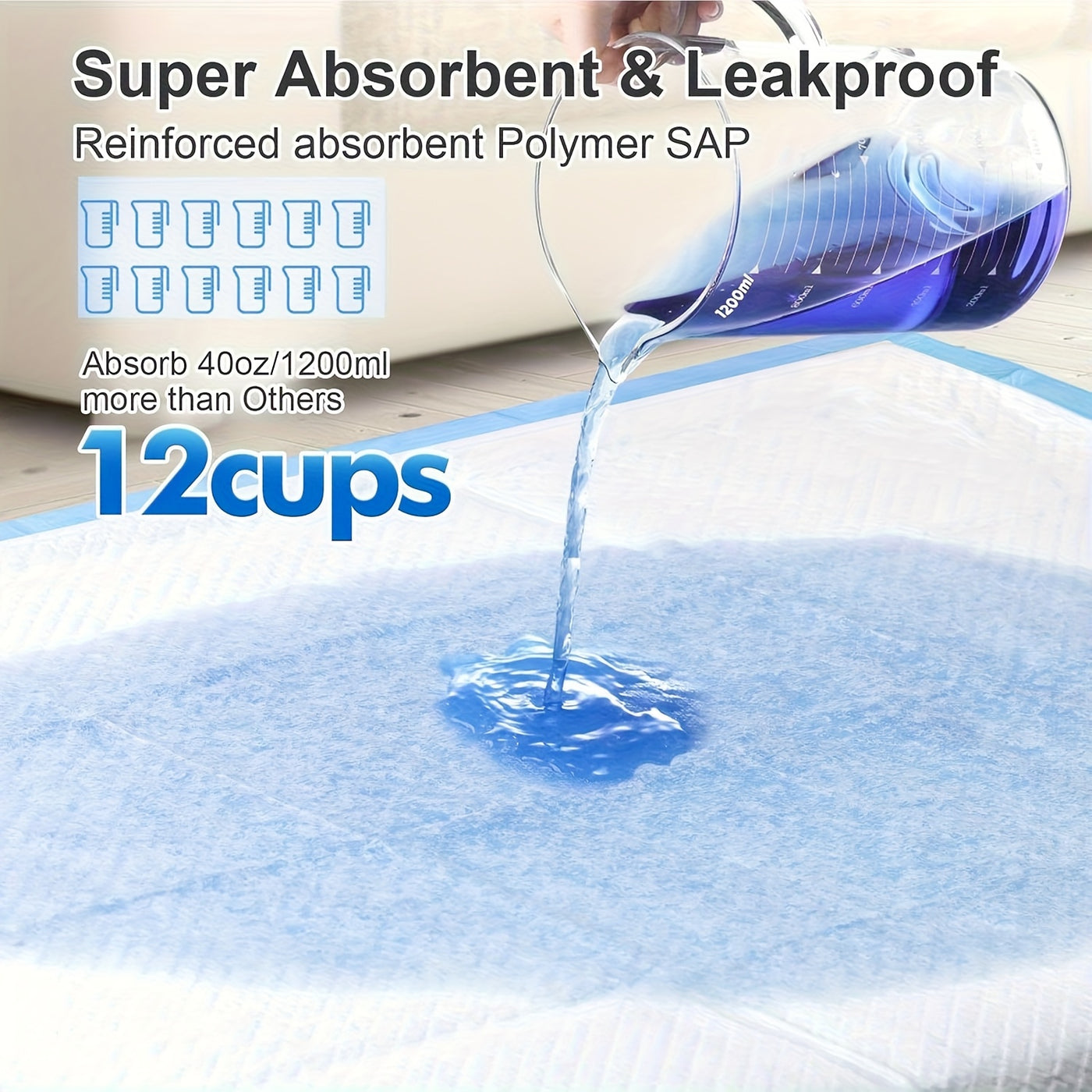 Disposable Dog Pee Pads - 8-Layer Super Absorbent Leak-Proof Puppy Potty Pads, XXXL Extra Large 31x47 / 32x36 / 57x31 in, 40 / 60 / 80 / 120 Count, for Cars Cages Sofas