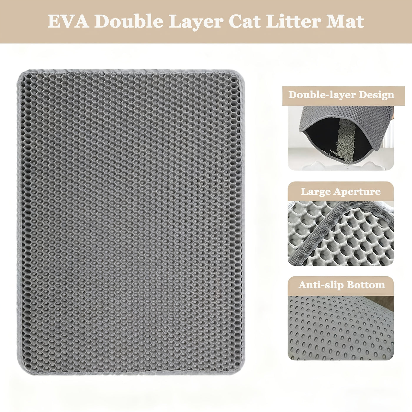 Cat Litter Mat Double Layer EVA Non-Slip Waterproof Washable Soft Litter Trapping Mat for Litter Box Easy to Clean Multiple Sizes
