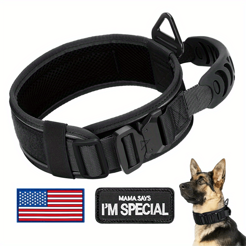 Tactical Dog Collar 3pcs Set 2.6" Heavy Duty Nylon with Padded Handle & Reflective Stitching for Medium & Large Dogs – Quick-Release Metal Buckle, Customizable Patches, Sizes M-XL