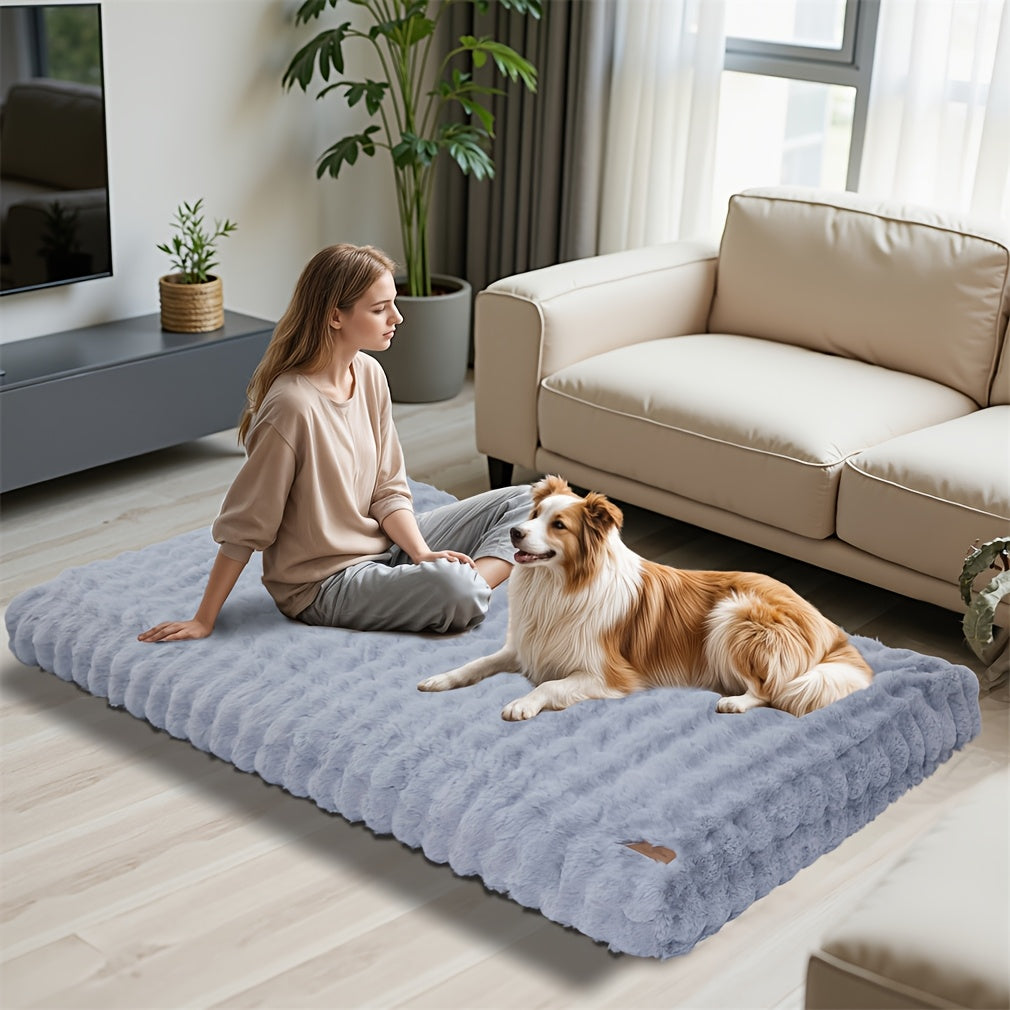 Orthopedic Dog Bed with Removable Cover – Thick Foam Base, Waffle Texture, Crate Mat for Dogs & Cats, Multiple Sizes Medium to 3XL, Grey & Khaki Beige