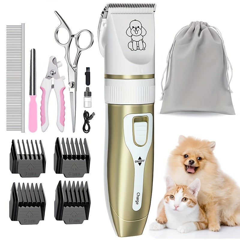 Professional Dog Grooming Kit – USB Rechargeable Electric Clippers with Ceramic Blades, Brush & Comb Set for Dogs & Cats, Multiple Colors & Beauty Sets