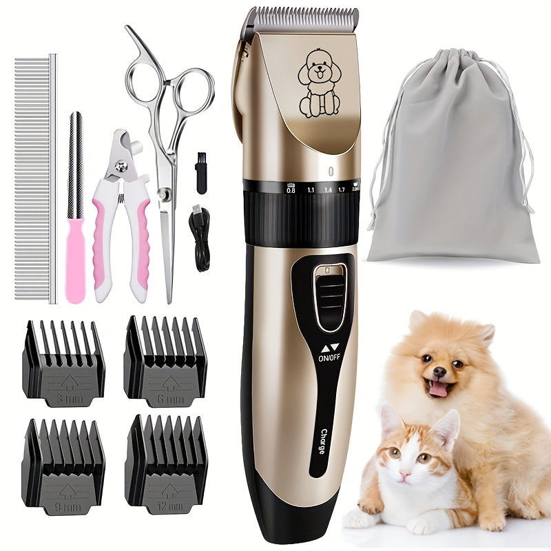 Professional Dog Grooming Kit – USB Rechargeable Electric Clippers with Ceramic Blades, Brush & Comb Set for Dogs & Cats, Multiple Colors & Beauty Sets
