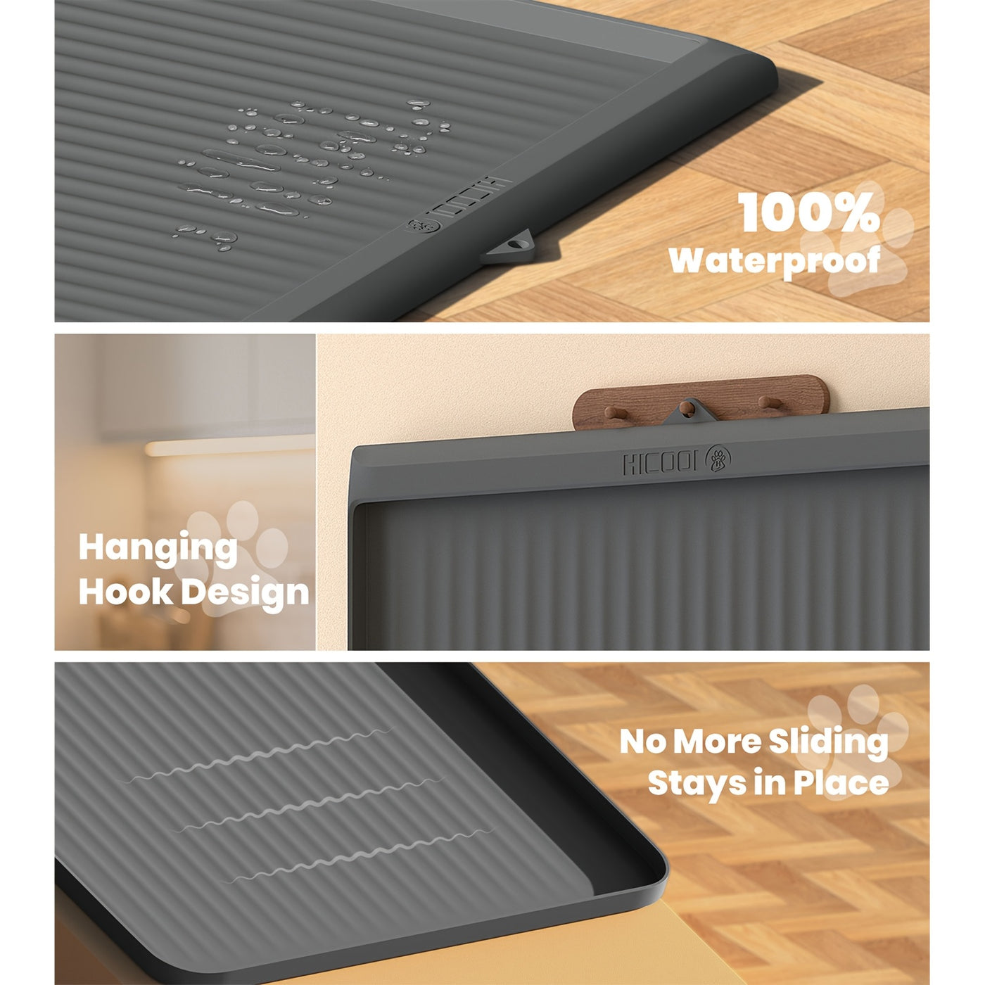 Large Waterproof Pet Feeding Mat 36x24 Non-Slip Dog Bowl Mat with Raised Edges & Diversion Grooves for Dogs & Cats