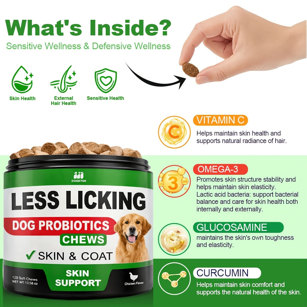 Dog Skin Health Chewing Tablets – Chicken Flavor, Protects Skin Barrier, Science-Backed Formula for Golden Retrievers, Border Collies & All Breeds