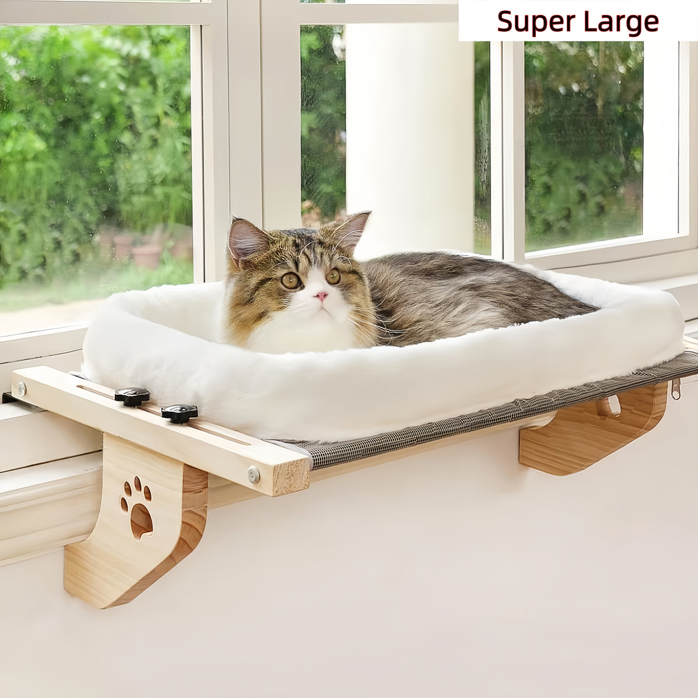 Cat Window Hammock Adjustable Frame - Paw Print Indoor Cat Bed for Window Sill Bed Cabinet, Easy Install Safety Fixing Large Cat Perch Leisure Spot, Decorative Pet Furniture