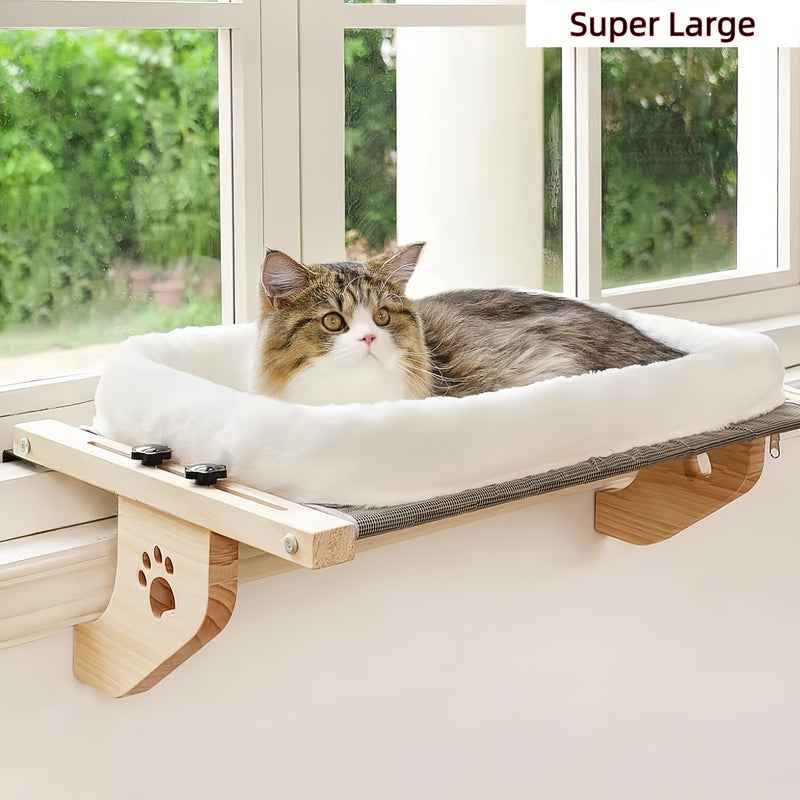 Cat Window Hammock Adjustable Frame - Paw Print Indoor Cat Bed for Window Sill Bed Cabinet, Easy Install Safety Fixing Large Cat Perch Leisure Spot, Decorative Pet Furniture
