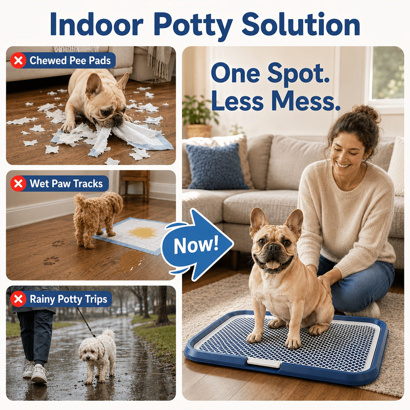 Dog Potty Tray with Removable Grating Leak-Proof Indoor Dog Toilet Pee Pad Holder for Puppy Training Apartments Small Dogs Washable Reusable