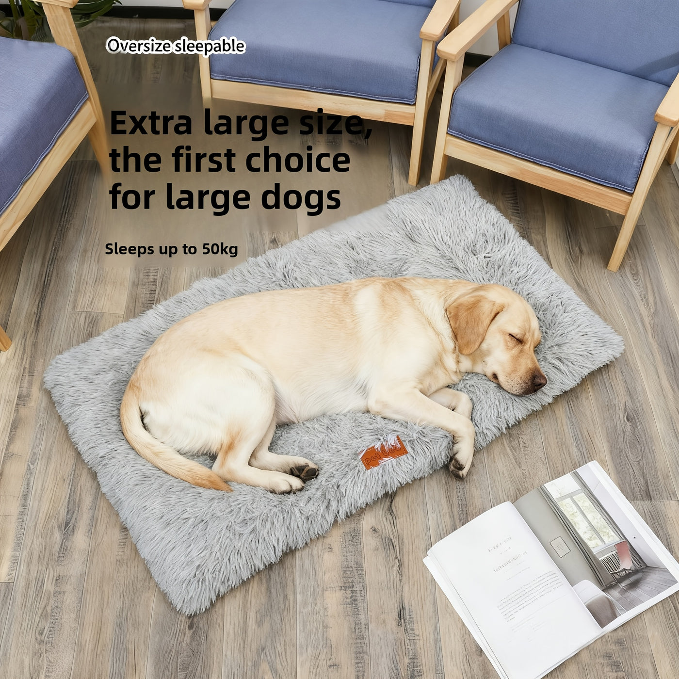 Fleece Lined Dog Bed & Cat Mat S-XXL - Thickened Warm Plush Pet Bed Washable Square Design, Cozy Non-Slip Sleeping Mat for All Breeds, Soft Puppy Bed for Crate Couch Floor Indoor Use
