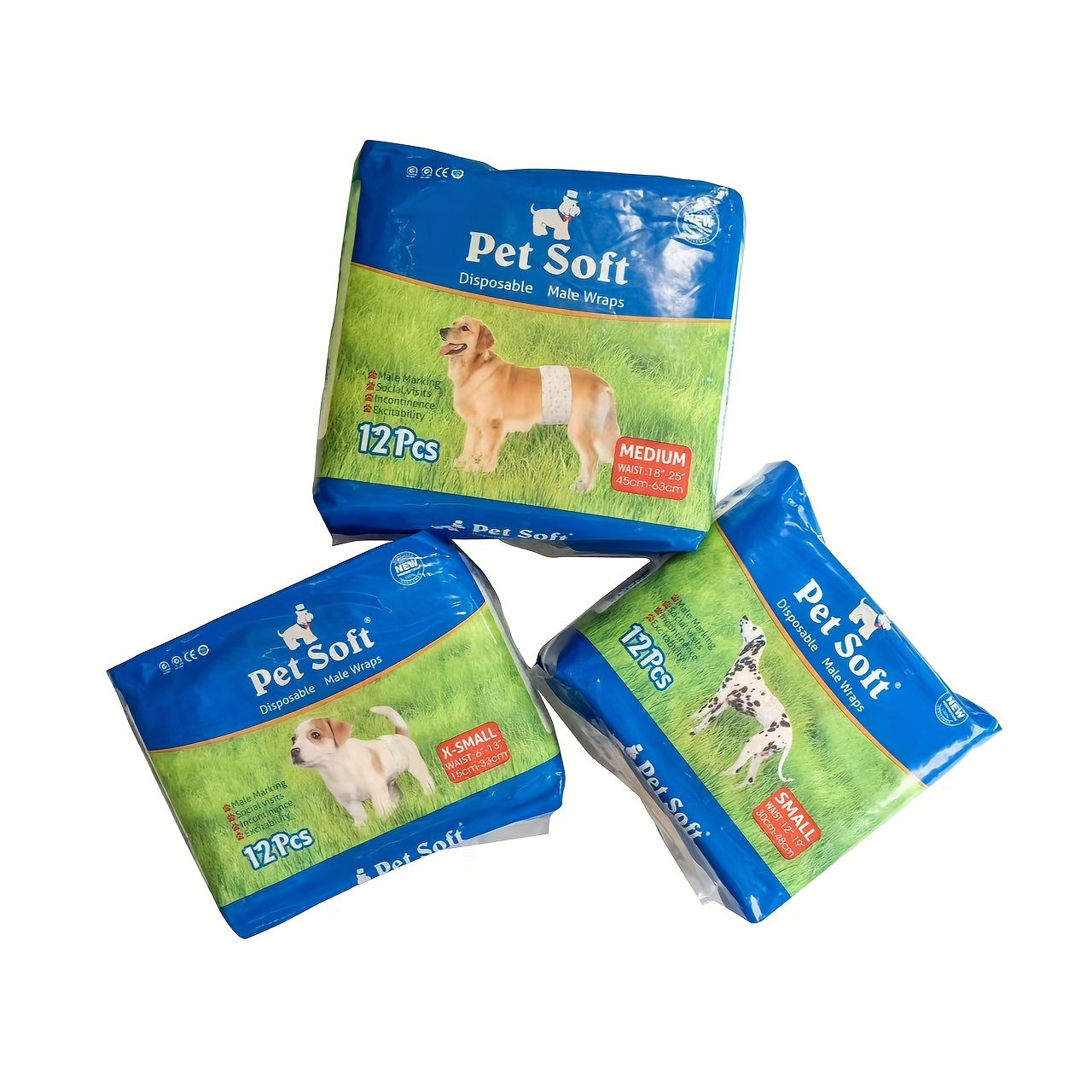 Dog Disposable Diapers 12-Pack – Ultra-Absorbent Leakproof Pet Diapers for Male & Female Dogs, Elastic Waistband, Adjustable Fit for Puppy Training & Incontinence