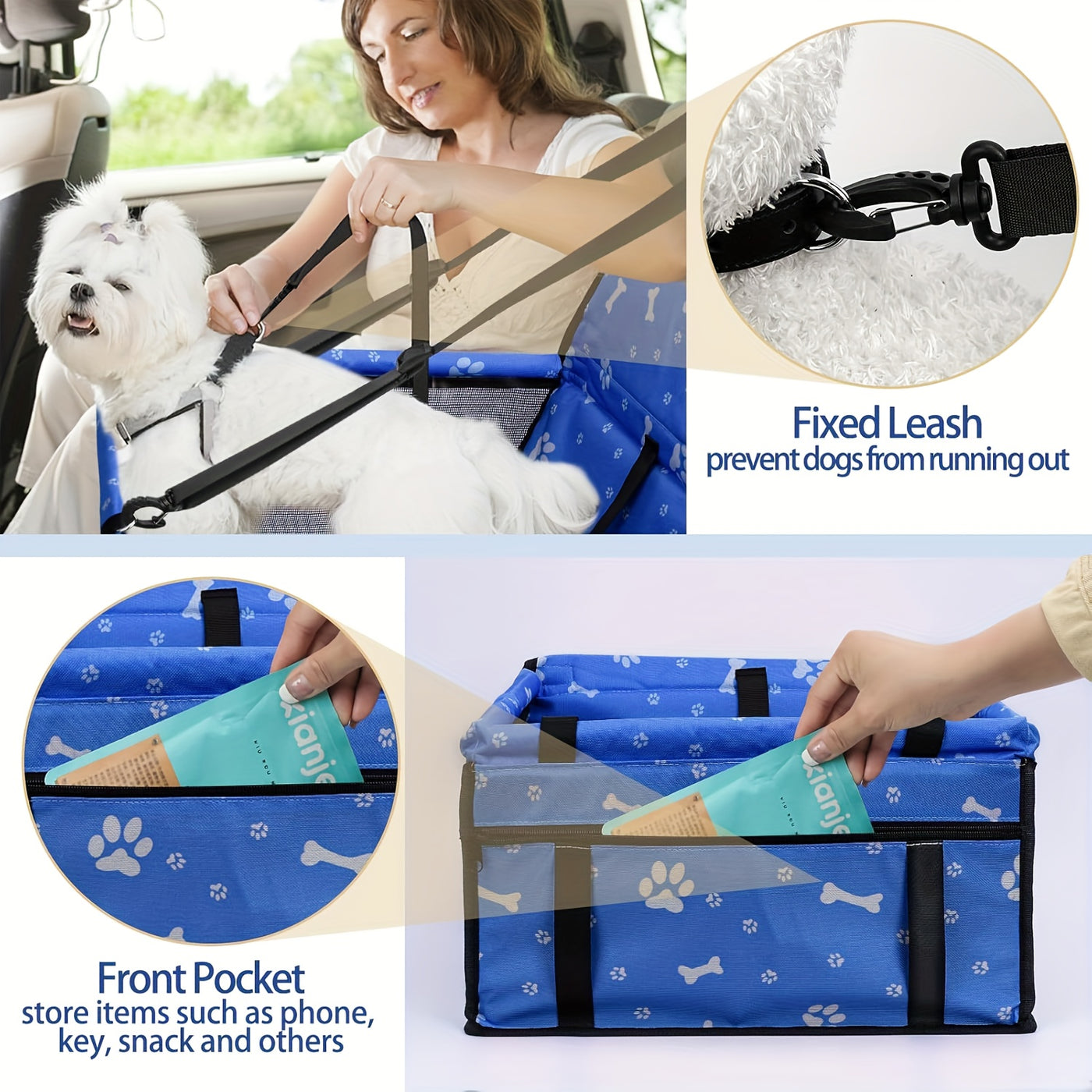 Dog Car Booster Seat & Travel Carrier – Oxford Breathable Foldable Washable Pet Car Seat with Safety Leash, Adjustable Straps & Elevated View for Small Dogs and Cats