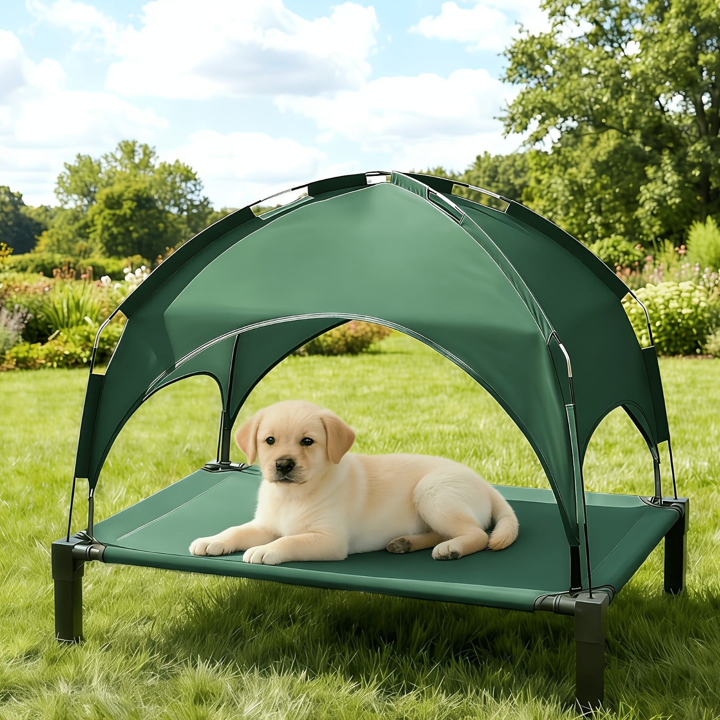Elevated Dog Bed with Canopy – Outdoor Raised Pet Cot with Removable Shade Tent, Portable Cooling Bed for Dogs and Cats, 3 Sizes, 4 Colors