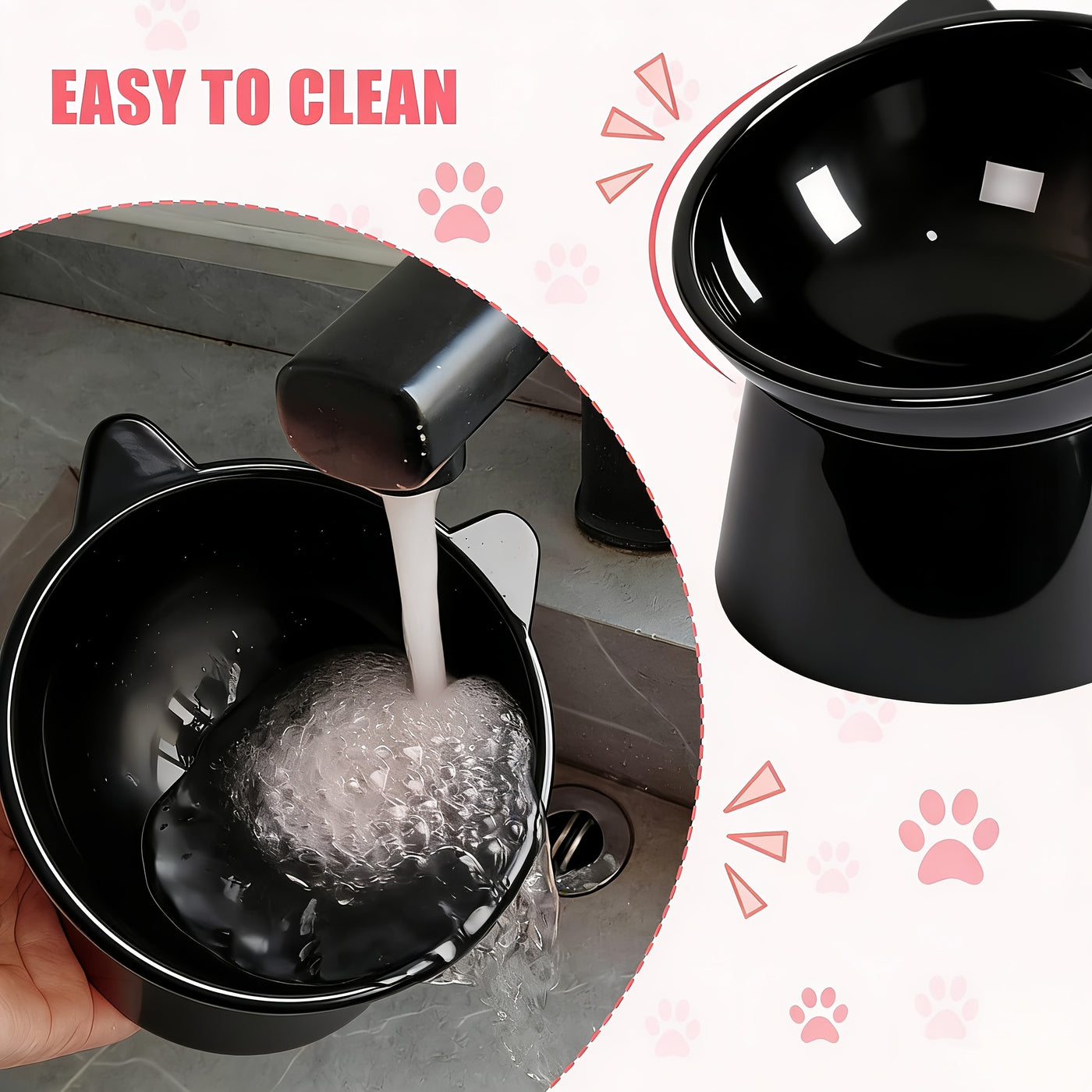 Cat Ear Shaped Raised Cat Bowls Set of 2 – Elevated Anti-Slip Anti-Vomiting Feeding Dish for Cats & Small Dogs, Neck Comfort Design