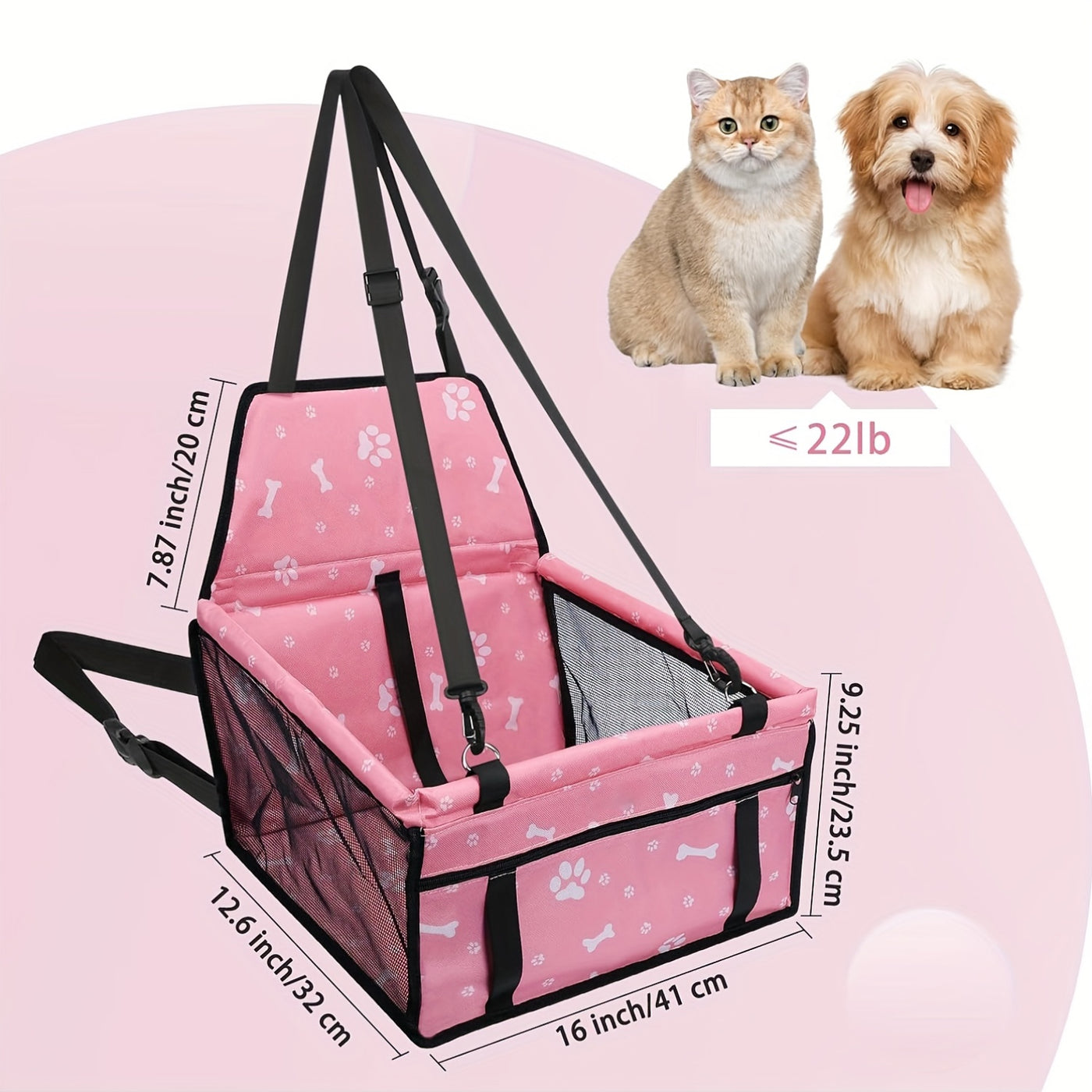 Dog Car Booster Seat & Travel Carrier – Oxford Breathable Foldable Washable Pet Car Seat with Safety Leash, Adjustable Straps & Elevated View for Small Dogs and Cats
