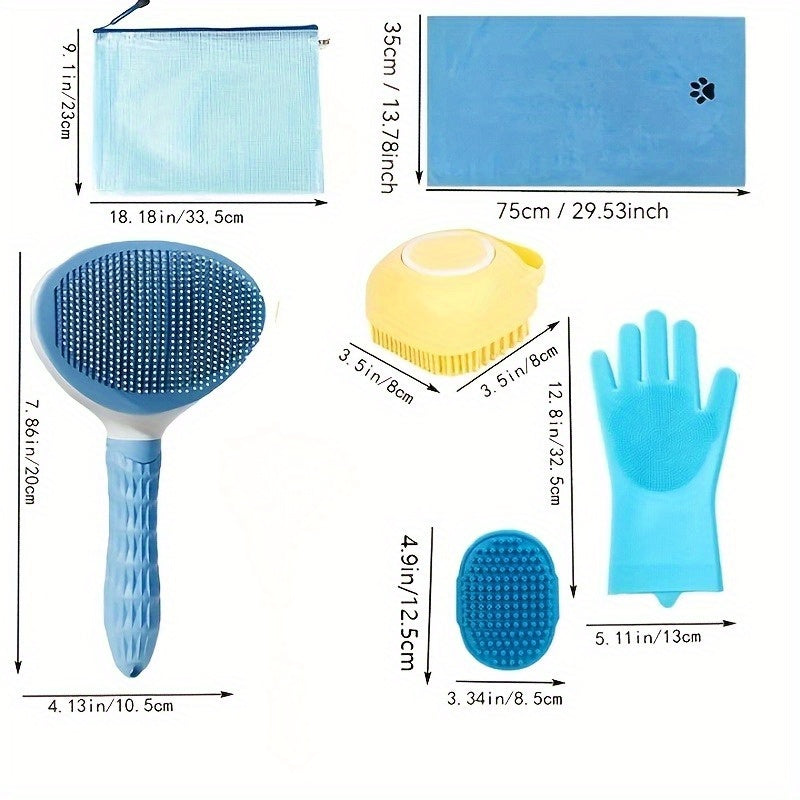 6-Piece Dog Grooming Kit – Brush, Microfiber Towel, Washing Gloves & Shedding Tool, Complete No-Power Pet Care Set for Shiny Coat, Works for Dogs & Cats