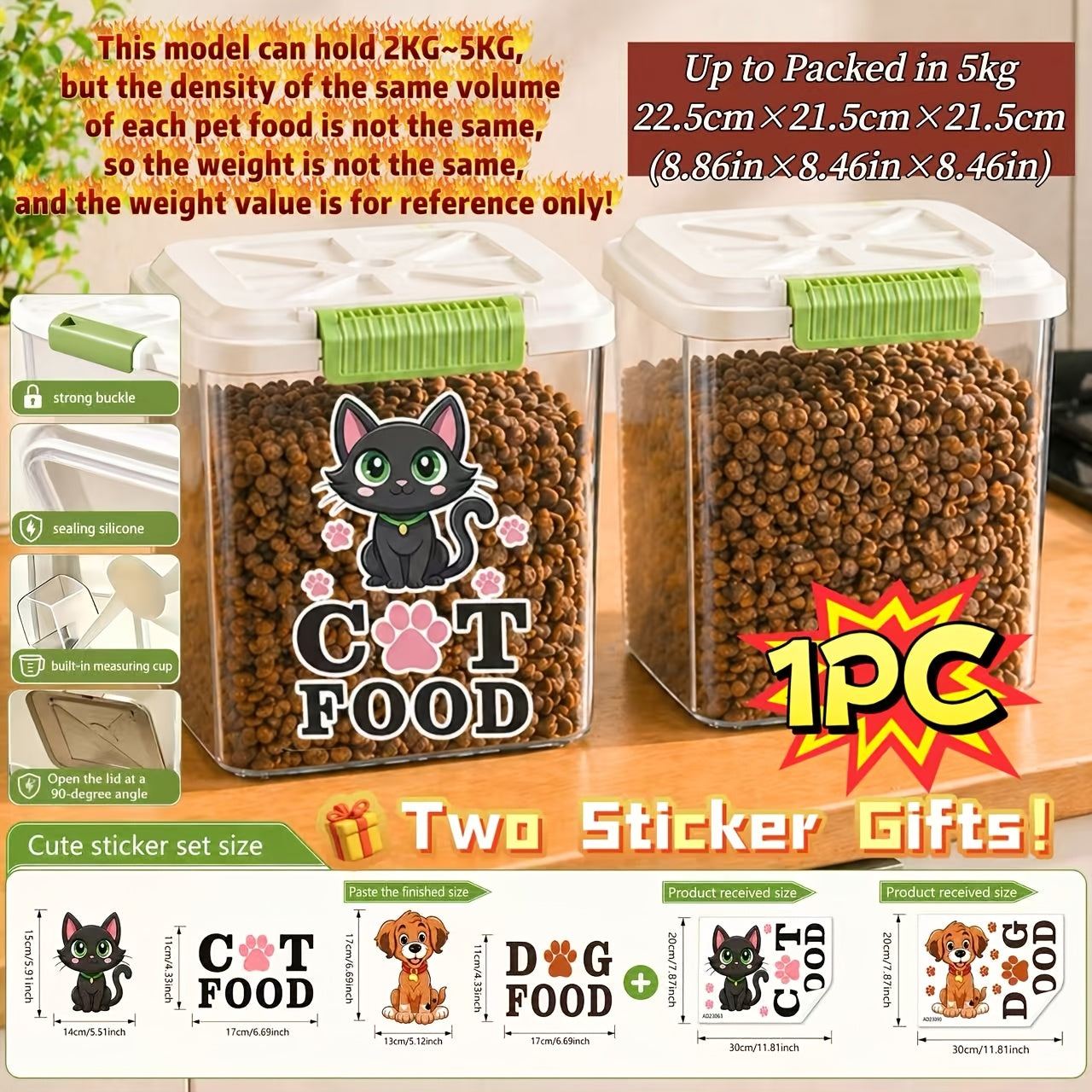 Airtight Pet Food Storage Container with Locking Lid & Scoop - Moisture-Proof Dog Cat Dry Food Bin 4.4 to 55 LB with Wheels