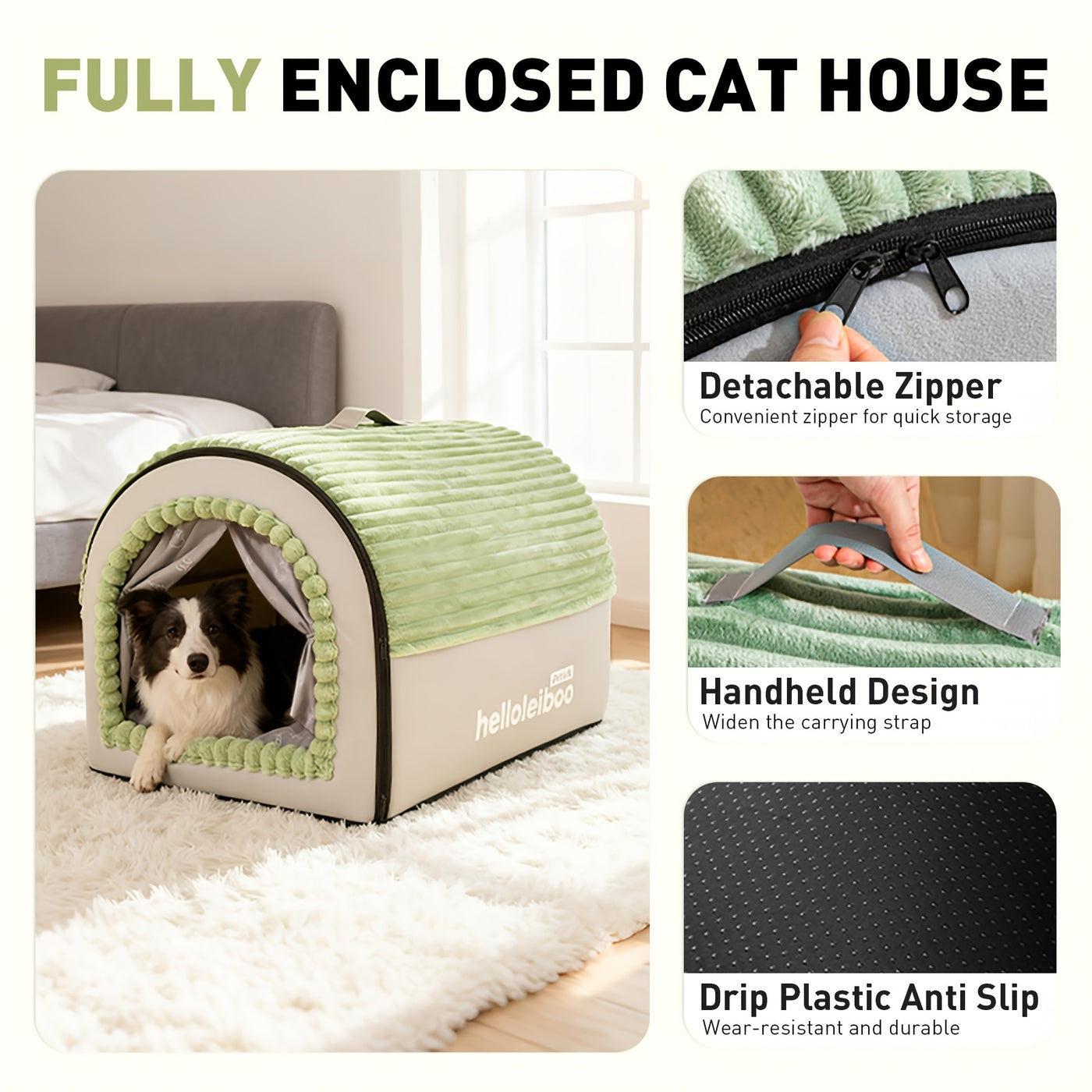 2-in-1 Foldable Indoor Dog House & Pet Tent Cave Bed - Soft Fluffy Washable Cushion Mat with Lid, All-Season Privacy Warm Bed for Small Medium Large Dogs Cats