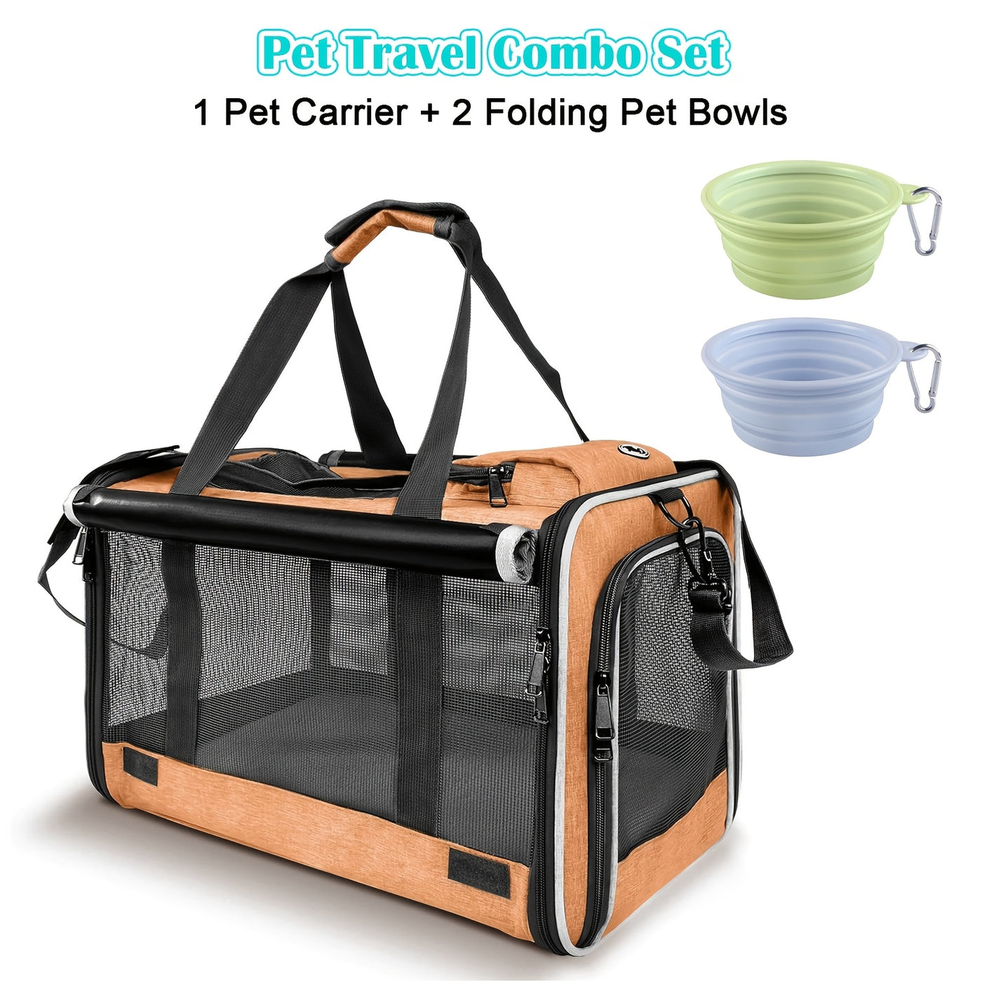 Airline Approved Soft-Sided Pet Carrier for Large Medium Cats & Small Dogs – Breathable Collapsible Travel Bag, Multiple Colors, Optional Combo with Bowls & Pet Glove