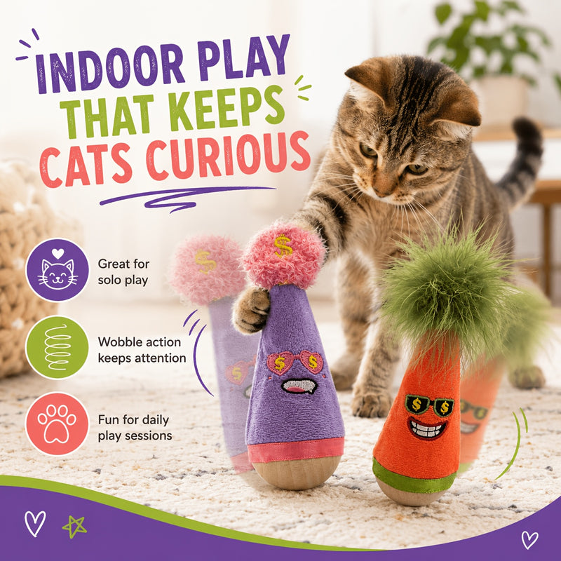 Catnip Wobble Feather Cat Toy with Mint Powder - Interactive Hunting Chase Toy for Kittens & Adult Cats Self-Play Indoor Exercise
