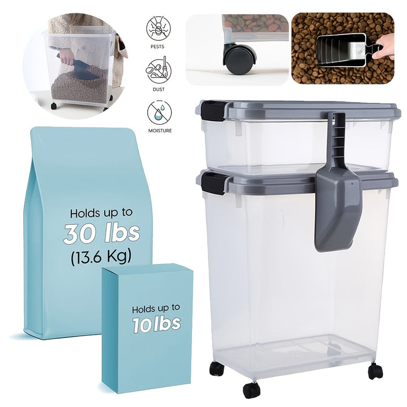 Dog Food Storage Container 30lb + 11lb Stackable Combo – Airtight Insect-Proof with Wheels & Scoop, Clear Body for Cat & Dog Food