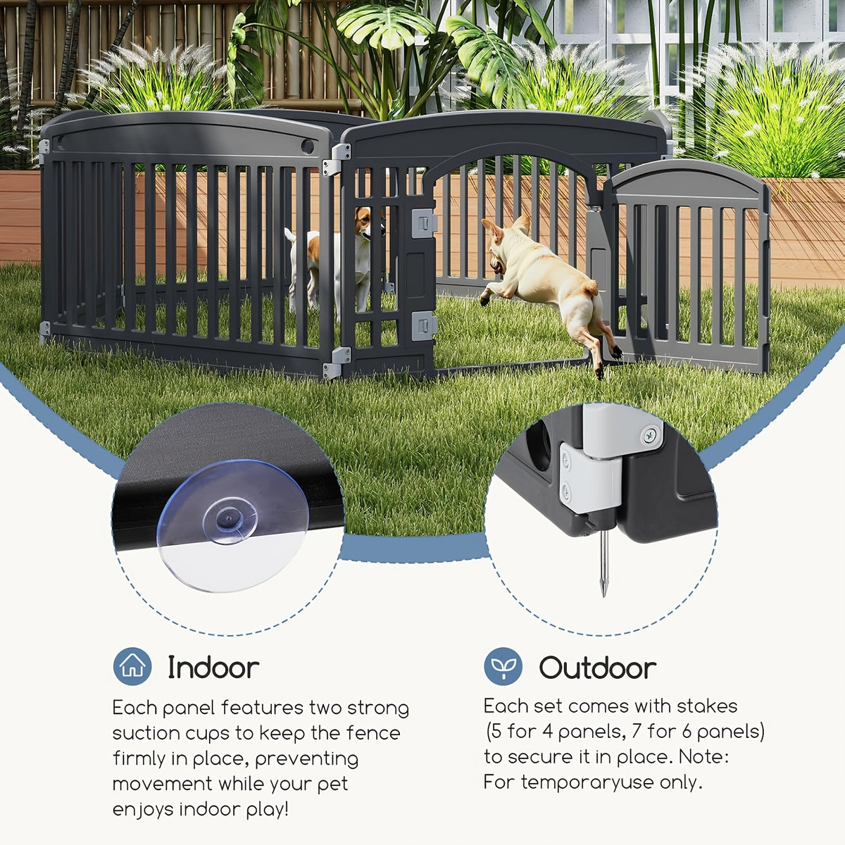 4 & 6 Panel Dog Pen with Non-Slip Bottom & Safety Locking Door - Portable Expandable Indoor Outdoor Puppy Pen for Medium Dogs, Lightweight Durable Pet Fence