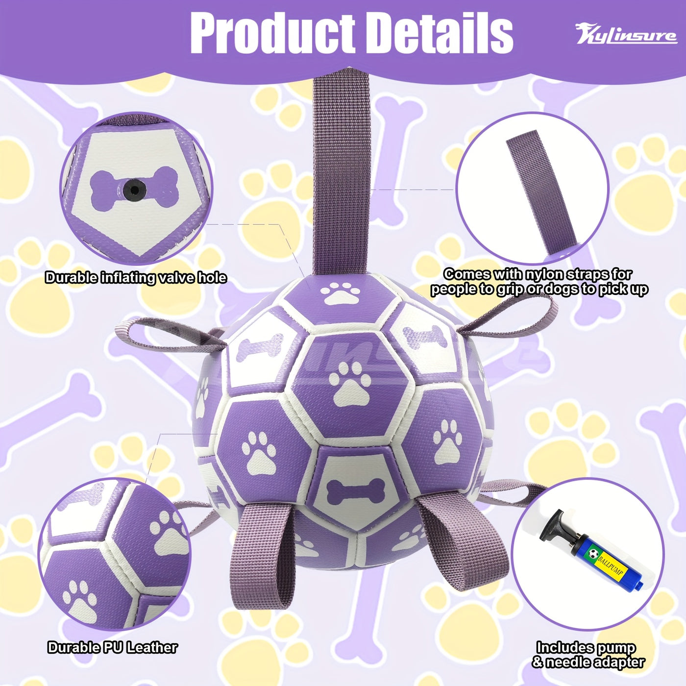 Natural Rubber Football Dog Chew Toy with Straps & Pump – Durable Interactive Fetch Ball for Teeth Cleaning, Training & Play for Small Medium Large Dogs