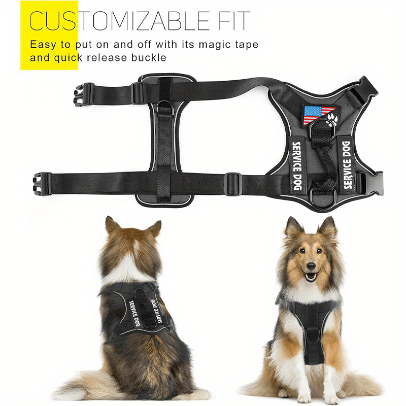 Reflective Dog Harness Set with 5 Interchangeable Patches - Adjustable Oxford Vest, Mesh Inner Layer, Front & Back Clip, Anti-Pull, XS to XL, 10 Color Options
