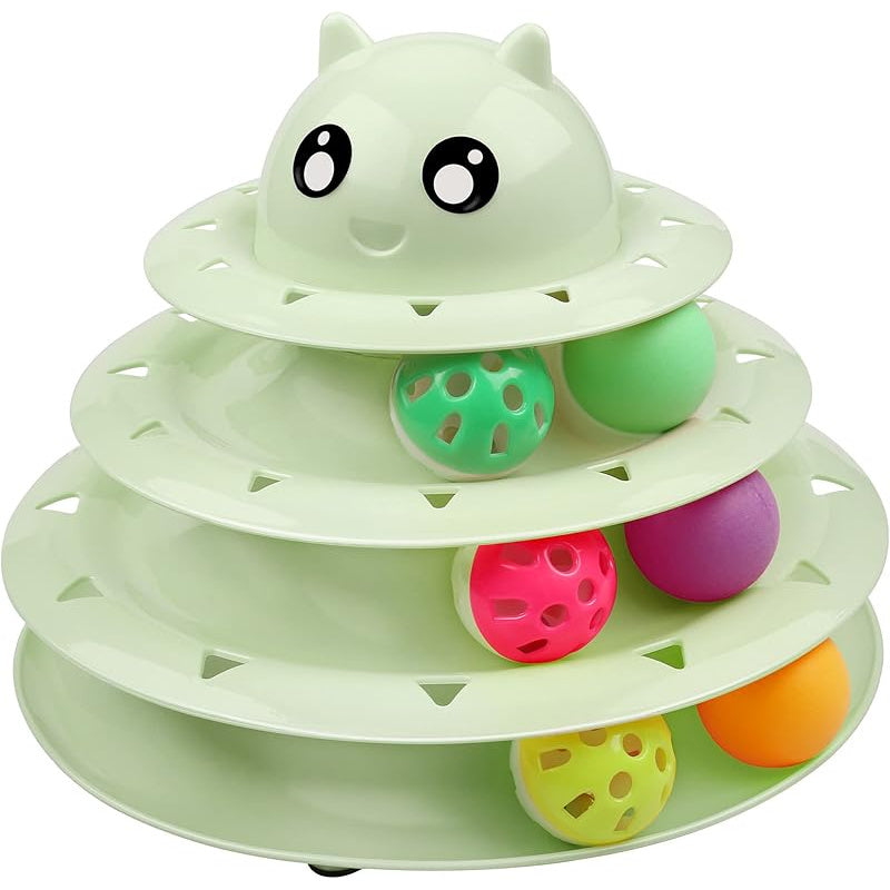 3-Tier Turntable Cat Toy with 6 Colorful Spinning Balls - No Battery Interactive Cat Toy, Anti-Slip Base, Detachable Levels, Mental & Physical Stimulation for Cats Kittens, Multiple Colors