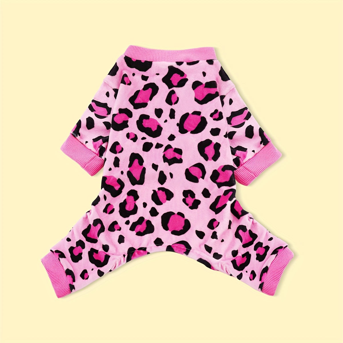 Leopard Print Dog Jumpsuit Plush Pullover for Small & Medium Dogs – Soft Polyester Knit Pet Onesie for Spring, Fall & Winter, Sizes XS-4XL