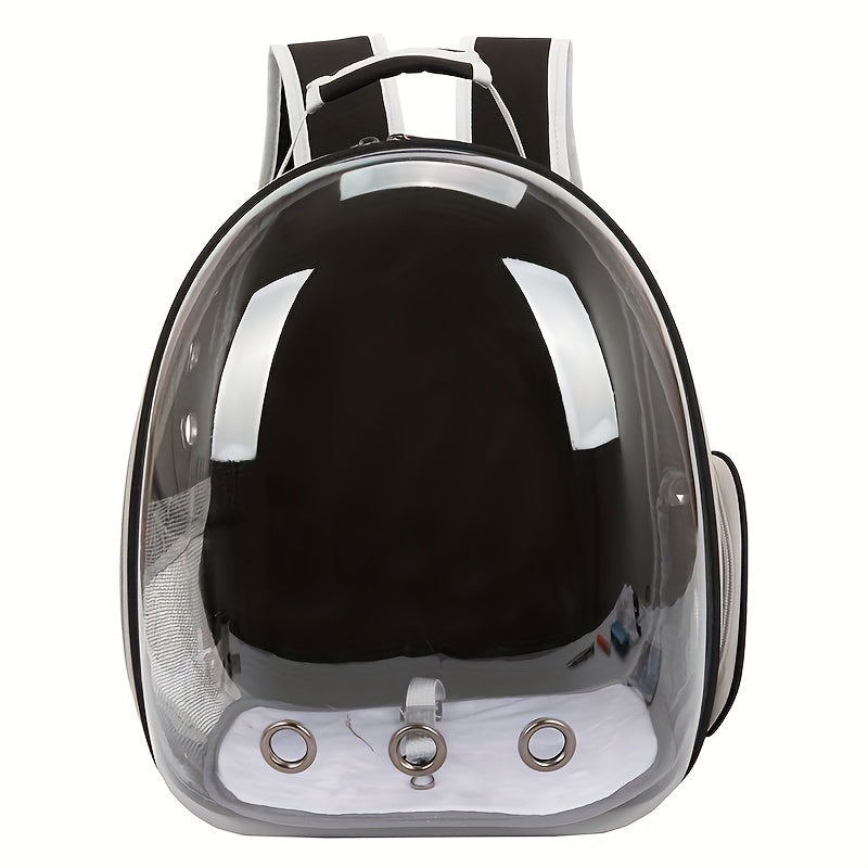 Space Capsule Cat Backpack Hard-Sided Carrier – Double Shoulder Strap Portable Pet Travel Bag with Zipper for Cats & Small Dogs, Black & Transparent