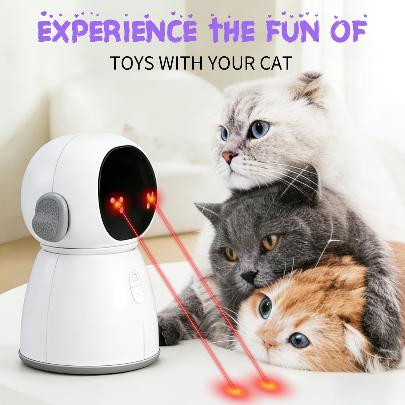 Automatic Cat Laser Toy with Dual Laser & Motion Sensor – Rechargeable Interactive Toy, 3 Speed Modes, Adjustable Head, Indoor Cats & Kittens
