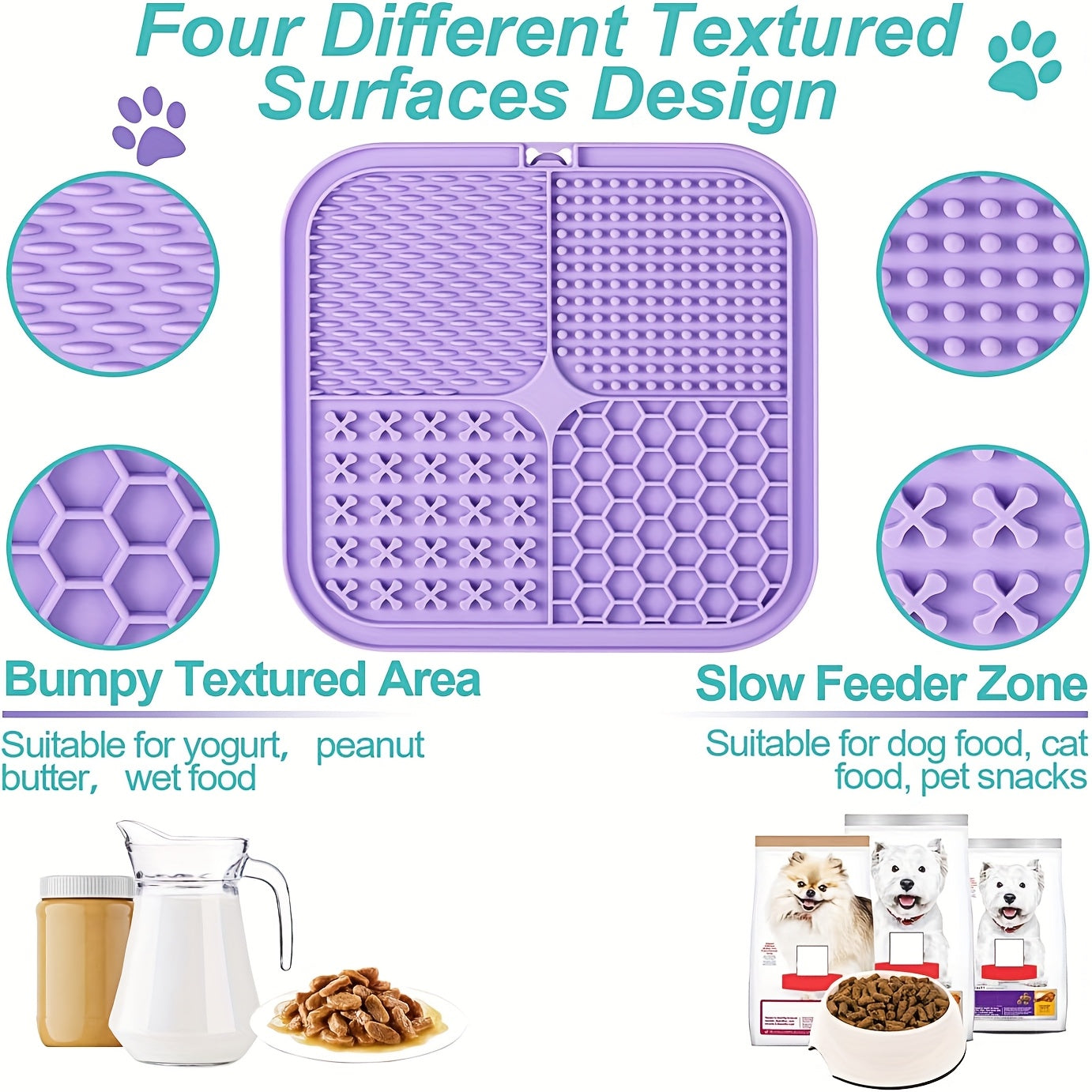Licking Mat for Dogs & Cats with Suction Cup - Slow Feeder Boredom Buster for Bathing Grooming Anxiety Relief 1/2/4 Pack