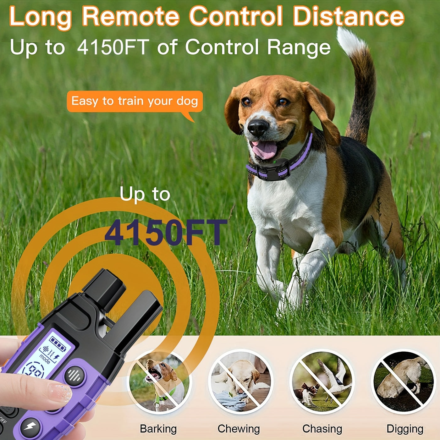 Dog Training Collar with Remote 4150ft Range – Shock Vibration Sound Modes Rechargeable for Small Medium Large Dogs 5-150lbs