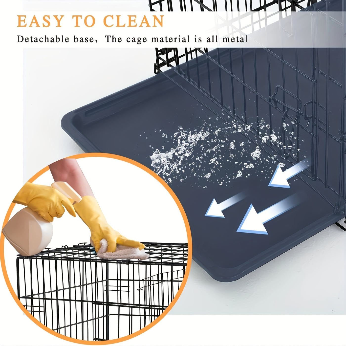 Folding Metal Dog Crate 42 & 48 Inch – Double Door Wire Dog Cage with Divider & Leak-Proof Tray for Puppies, Medium & Large Dogs, Indoor & Outdoor
