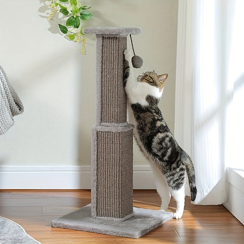 Multi-Tier Sisal Cat Scratching Post Tower with Dangling Ball - 18.9" & 32" Indoor Cat Tree for Energetic Cats, Sturdy Tiered Design, 6 Colors