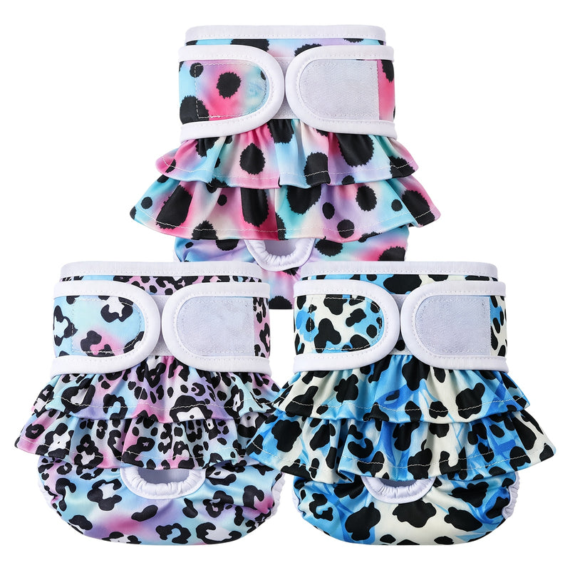 Female Dog Diapers 3-Pack Highly Absorbent Washable for Dogs in Heat Period XS S M L Champagne Leopard