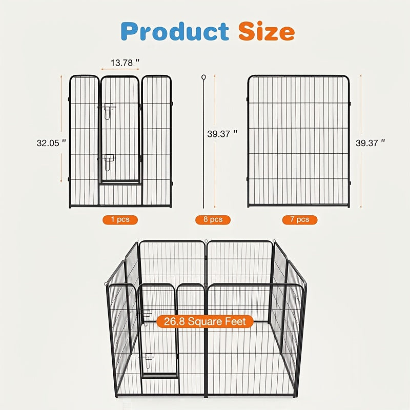 Dog Playpen Pet Exercise Pen 8 or 16 Panel – 24"/32"/40" Indoor Outdoor Puppy Fence for Small Medium Large Dogs, Sturdy Foldable Dog Yard