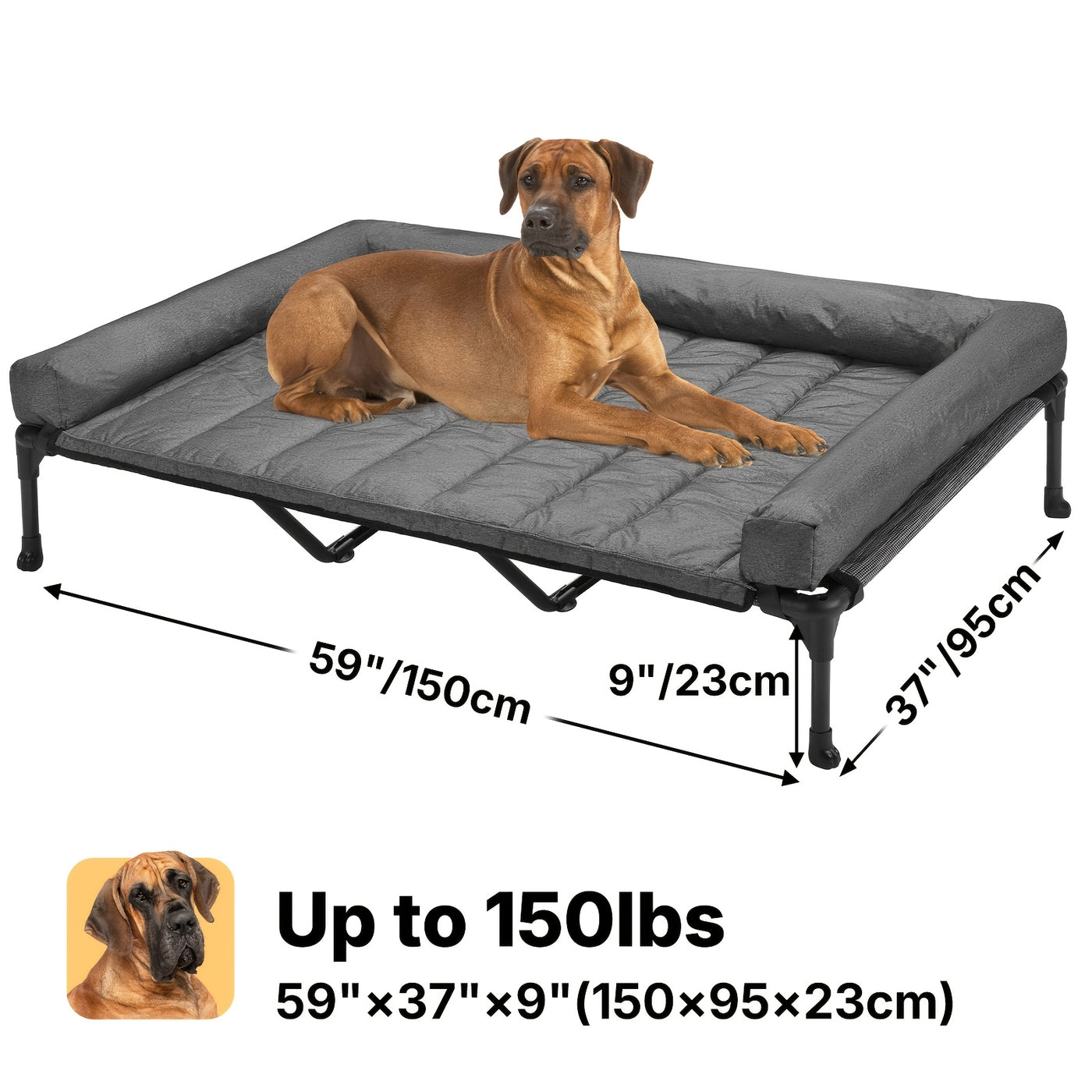 Elevated Cooling Dog Bed with Removable Pillow-Top Bolster Mat - Raised Dog Cot, Breathable Mesh, No-Slip Feet, Steel Frame, Indoor & Outdoor, 4 Sizes, 5 Colors