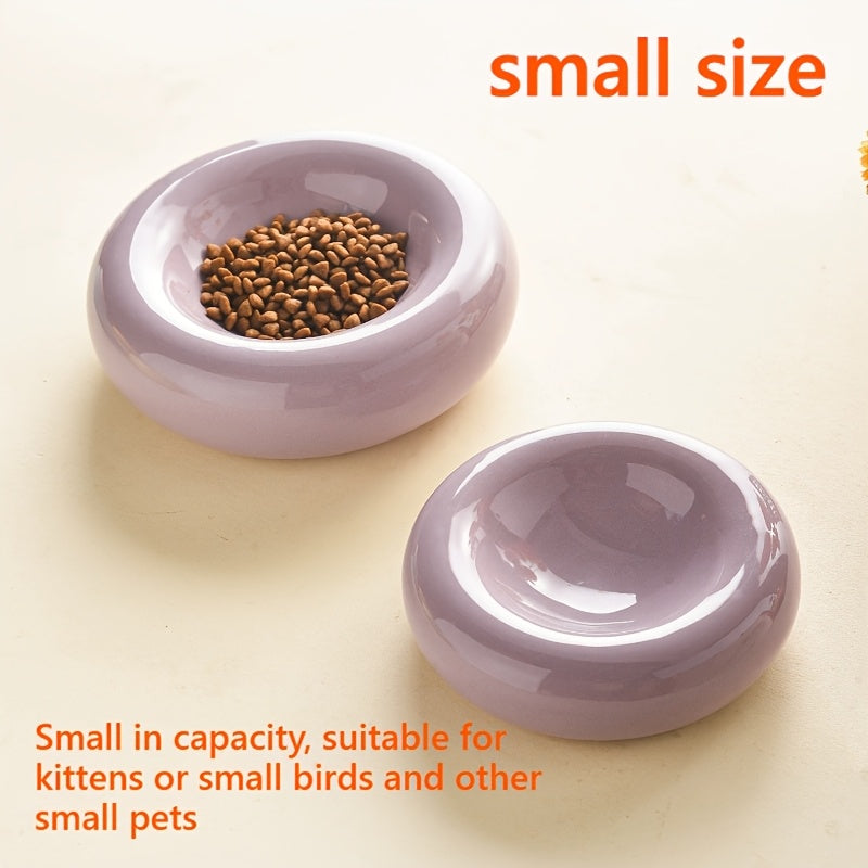 Donut Shaped Ceramic Cat Bowl Wide Opening – Anti-Tip Minimalist Pet Food & Water Dish with Stable Base, 4.92 Inch, 8 Colors